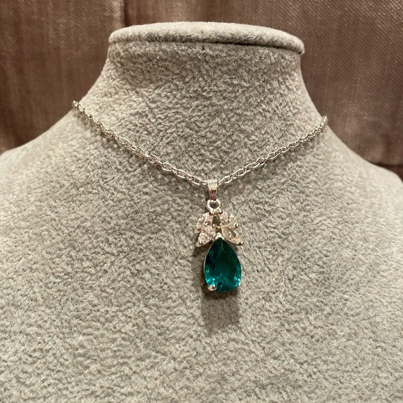 Jewelry - Aqua Blue Angel Pendant Necklace 17”